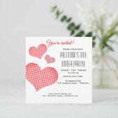 バレンタインデーのディナー パーティーへの招待（赤いハート） 招待状 (スタンド正面)