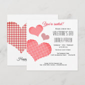 バレンタインデーのディナー パーティー招待状（赤ハート） 招待状 (正面/裏面)