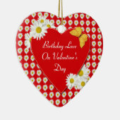 バレンタインデーのデイジーのハートのオーナメントの誕生日 セラミックオーナメント (右)