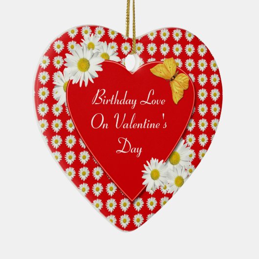バレンタインデーのデイジーのハートのオーナメントの誕生日 セラミックオーナメント (右)
