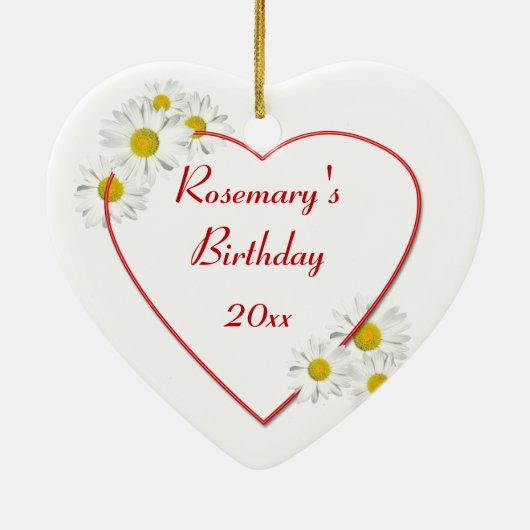 バレンタインデーのデイジーのハートのオーナメントの誕生日 セラミックオーナメント (裏面)