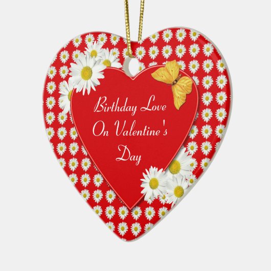 バレンタインデーのデイジーのハートのオーナメントの誕生日 セラミックオーナメント (左)