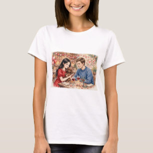 バレンタインデーのトイプードルカップル ロマンチック Tシャツ