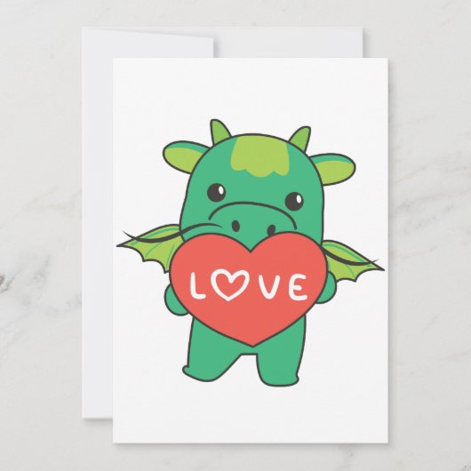 バレンタインデーのドラゴン かわいい動物 ハート ホーリ シーズンカード (正面)