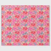 バレンタインデーのハートおよび花 ラッピングペーパー (フラット)