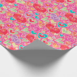 バレンタインデーのハートおよび花 ラッピングペーパー