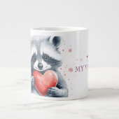 バレンタインデーのハートが入ったかわいいアライグマ ジャンボコーヒーマグカップ (正面)