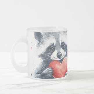 バレンタインデーのハートが入ったかわいいアライグマ フロストグラスマグカップ