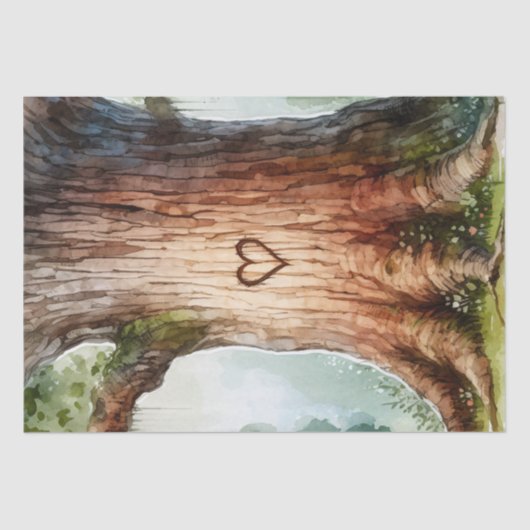 バレンタインデーのハートが木の切り離しに刻まれる 薄葉紙 (正面)