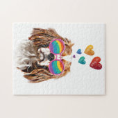 バレンタインデーのハートとカバリエのキングドッグ ジグソーパズル (横)