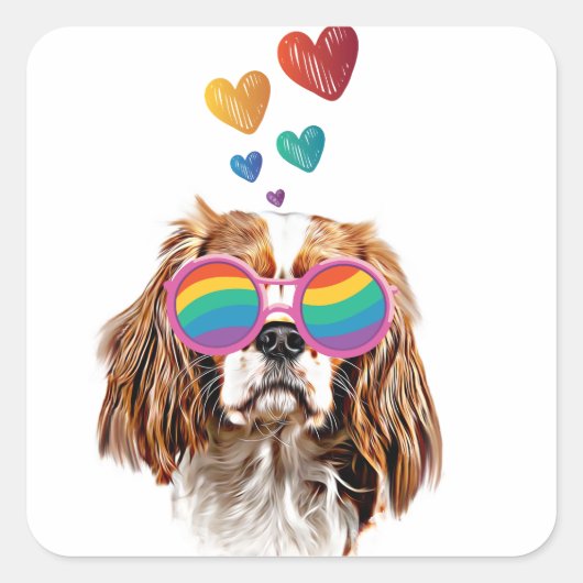 バレンタインデーのハートとカバリエのキングドッグ スクエアシール (正面)