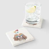 バレンタインデーのハートとカバリエのキングドッグ ストーンコースター (横)