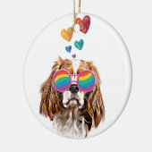 バレンタインデーのハートとカバリエのキングドッグ セラミックオーナメント (左)
