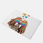 バレンタインデーのハートとカバリエのキングドッグ ドアマット (アングル)