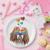 バレンタインデーのハートとカバリエのキングドッグ ペーパープレート (パーティー)