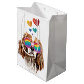 バレンタインデーのハートとカバリエのキングドッグ ミディアムペーパーバッグ (裏面アングル)