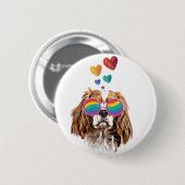 バレンタインデーのハートとカバリエのキングドッグ 缶バッジ (正面&裏面)