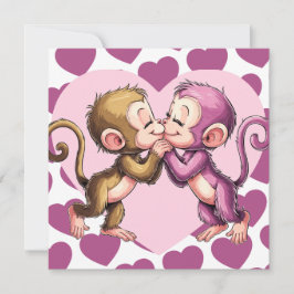 バレンタインデーのハートとキスするサル ラブカード シーズンカード
