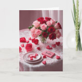 バレンタインデーのハートとバラ署名の追加 シーズンカード (正面)