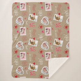 バレンタインデーのハートと写真切手 シェルパブランケット