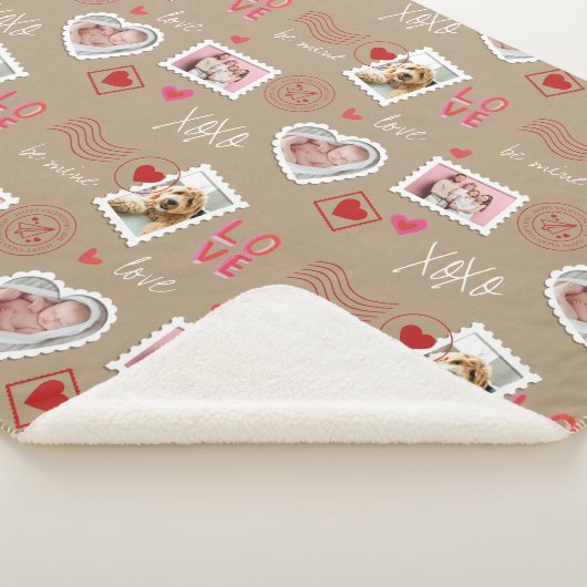 バレンタインデーのハートと写真切手 シェルパブランケット (3/4)