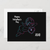 バレンタインデーのハートと可愛いケルブ シーズンポストカード (正面/裏面)