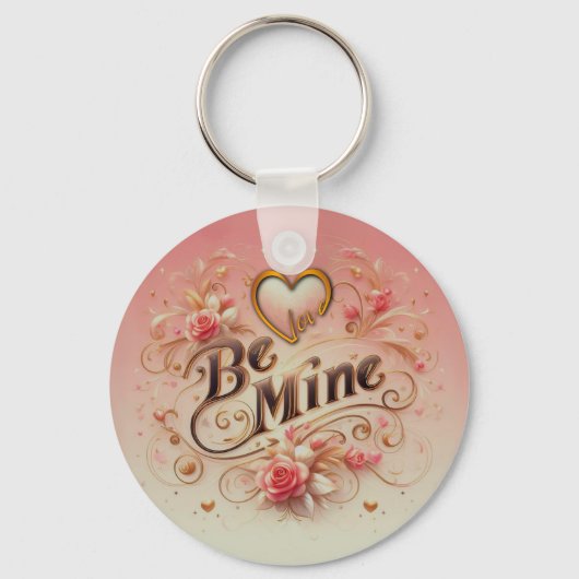 バレンタインデーのハートと名言のデザイン Be Mine キーホルダー (正面)