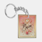 バレンタインデーのハートと名言のデザイン Be Mine キーホルダー (正面左)