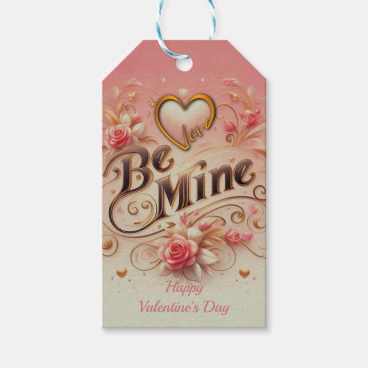 バレンタインデーのハートと名言のデザイン Be Mine ギフトタグ (正面)