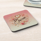 バレンタインデーのハートと名言のデザイン Be Mine コースター (左側)