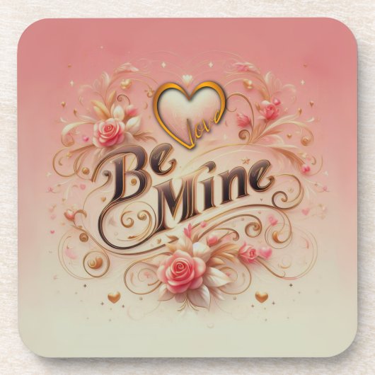 バレンタインデーのハートと名言のデザイン Be Mine コースター (正面)