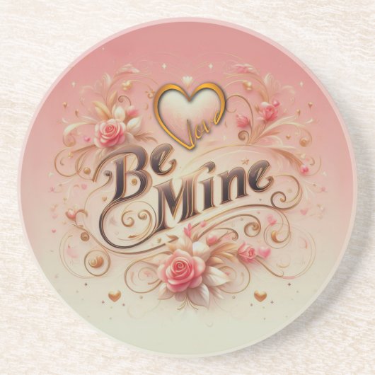 バレンタインデーのハートと名言のデザイン Be Mine コースター (正面)