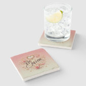 バレンタインデーのハートと名言のデザイン Be Mine ストーンコースター (横)