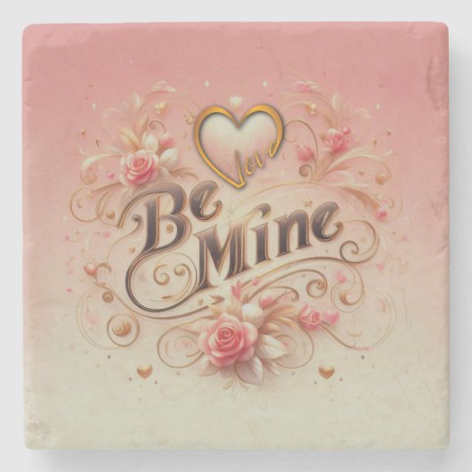 バレンタインデーのハートと名言のデザイン Be Mine ストーンコースター (正面)