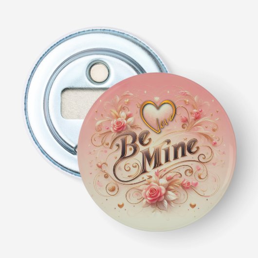 バレンタインデーのハートと名言のデザイン Be Mine 栓抜き (正面)