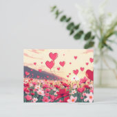 バレンタインデーのハートと花 シーズンポストカード (スタンド正面)
