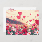 バレンタインデーのハートと花 シーズンポストカード (正面/裏面)