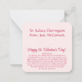 バレンタインデーのハートのカード　カトリックの子供たちへ ノートカード (裏面)