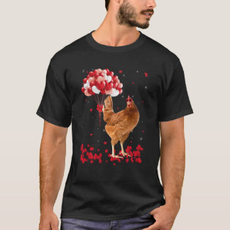 バレンタインデーのハートのニワトリ 動物 愛 鳥 Tシャツ