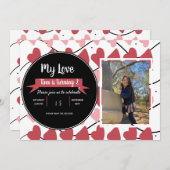 バレンタインデーのハートの落書き子供パーティーの写真 招待状 (正面/裏面)