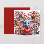 バレンタインデーのハートを持つ動物たち シーズンカード (正面/裏面)