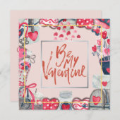 バレンタインデーのハートテーマとラブ シーズンカード (正面/裏面)