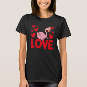 バレンタインデーのハートラブフラミンゴ動物の女性 Tシャツ