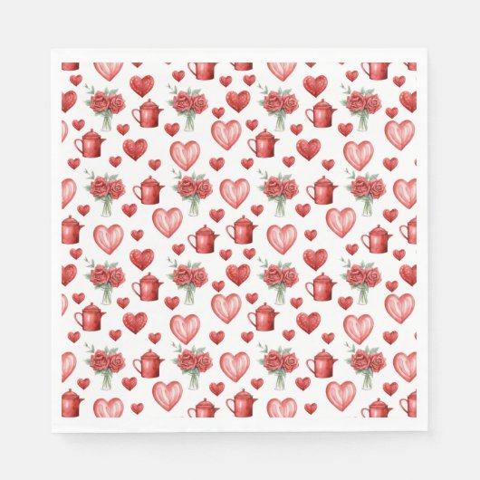 バレンタインデーのハート付きの赤い模様 スタンダードランチョンナプキン (正面)