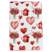 バレンタインデーのハート付きの赤い模様 ミディアムペーパーバッグ (裏面)