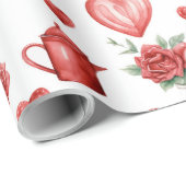 バレンタインデーのハート付きの赤い模様 ラッピングペーパー (ロールコーナー)