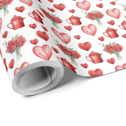 バレンタインデーのハート付きの赤い模様 ラッピングペーパー (ロールコーナー)