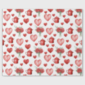 バレンタインデーのハート付きの赤い模様 ラッピングペーパー (フラット)
