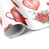 バレンタインデーのハート付きの赤い模様 ラッピングペーパー (ロールコーナー)