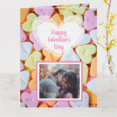 バレンタインデーのハート型キャンディ写真カード カード (黄色い花)